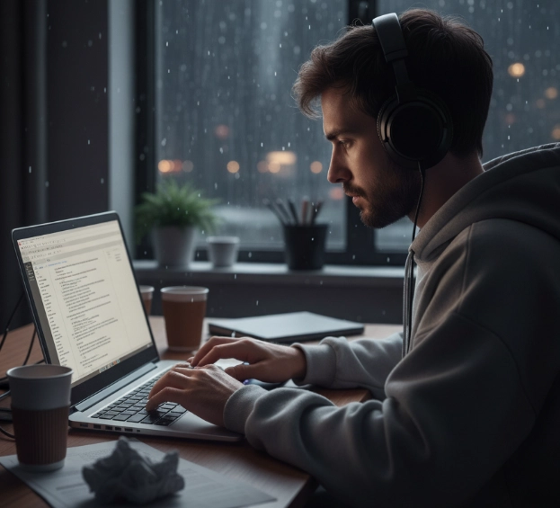 고소취하서를 타이핑하고 있는 남자